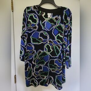 Chico's Vibrant Blue and Green Long Sleeve Pullover Blouse